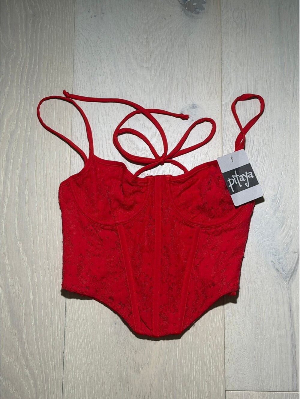 Pitaya Tic Toc Red Lace Corset Tank Top Bustier Cami Size M NWT Y2K Gothic